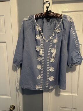 Philosophy Light Blue Embroidered Boho Tunic 3X